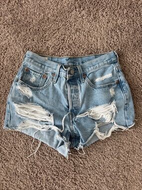 Levi's Light Blue Distressed Denim Cutoff Shorts